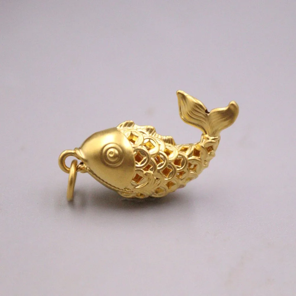 

1PCS Real Pure 999 24K Yellow Gold Men Women Lucky 3D Hollow Coin Fish Pendant 1.07g