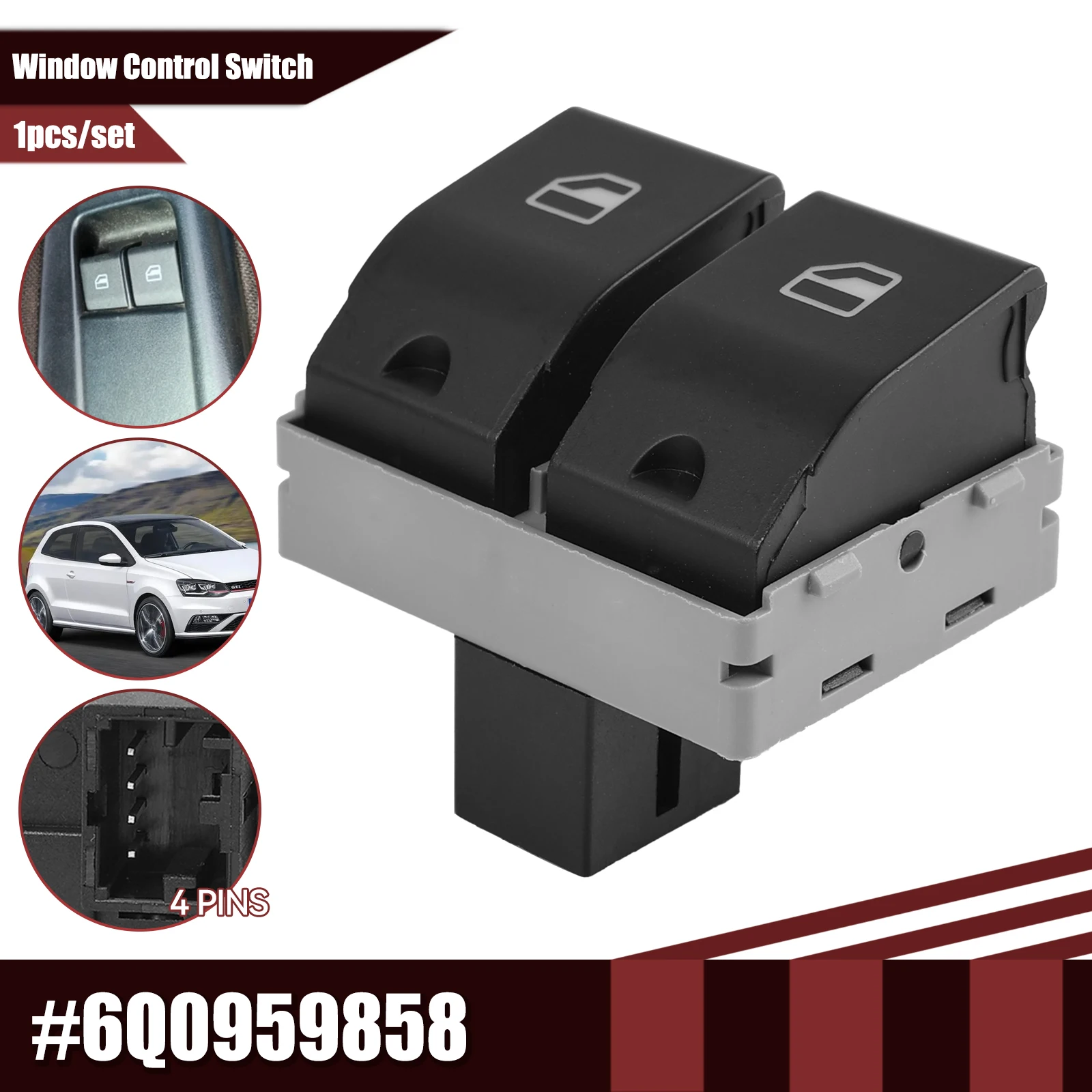 Joli de commande de lève-vitre électrique de voiture avant, interrupteur de commande de lève-vitre pour VW Seat Ibiza Cordoba 6inj POLO 9N 2001-2009 Fox 6Q0 959 858, 6Q0959858