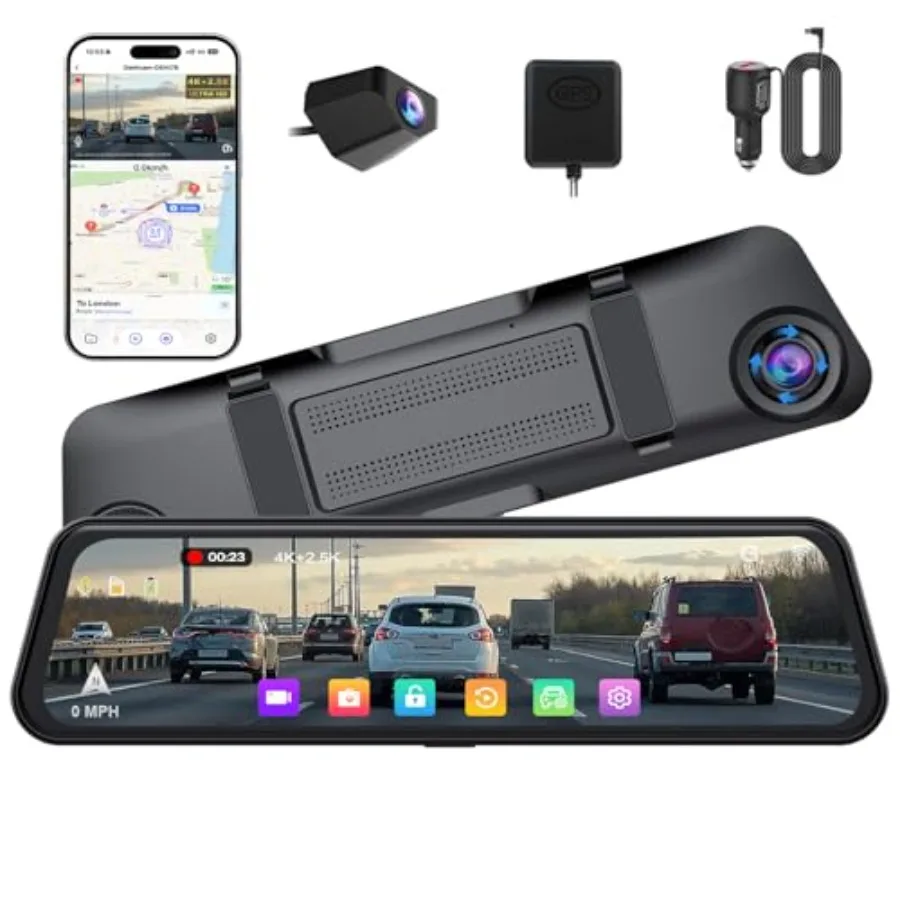 

Car rearview mirror dash cam with 4K+2.5K resolution, IMX415 sensor, WiFi, night vision, reverse assist, parking monitoring, bl