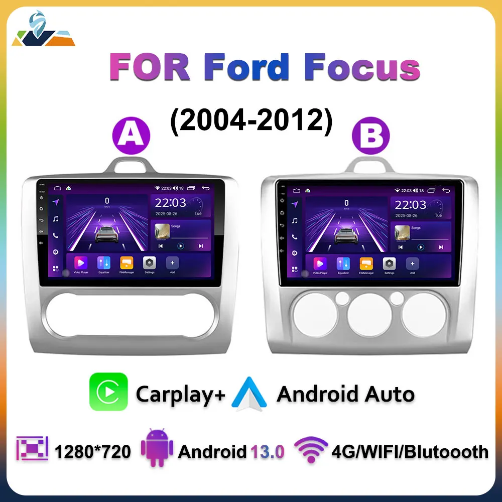 KNOWRO  2 DIN Android 12 Wireless Carplay And Android Auto Mirror Link Car Multimedia Radio For Ford Focus 2 3 MK2 MK3 2004-2011