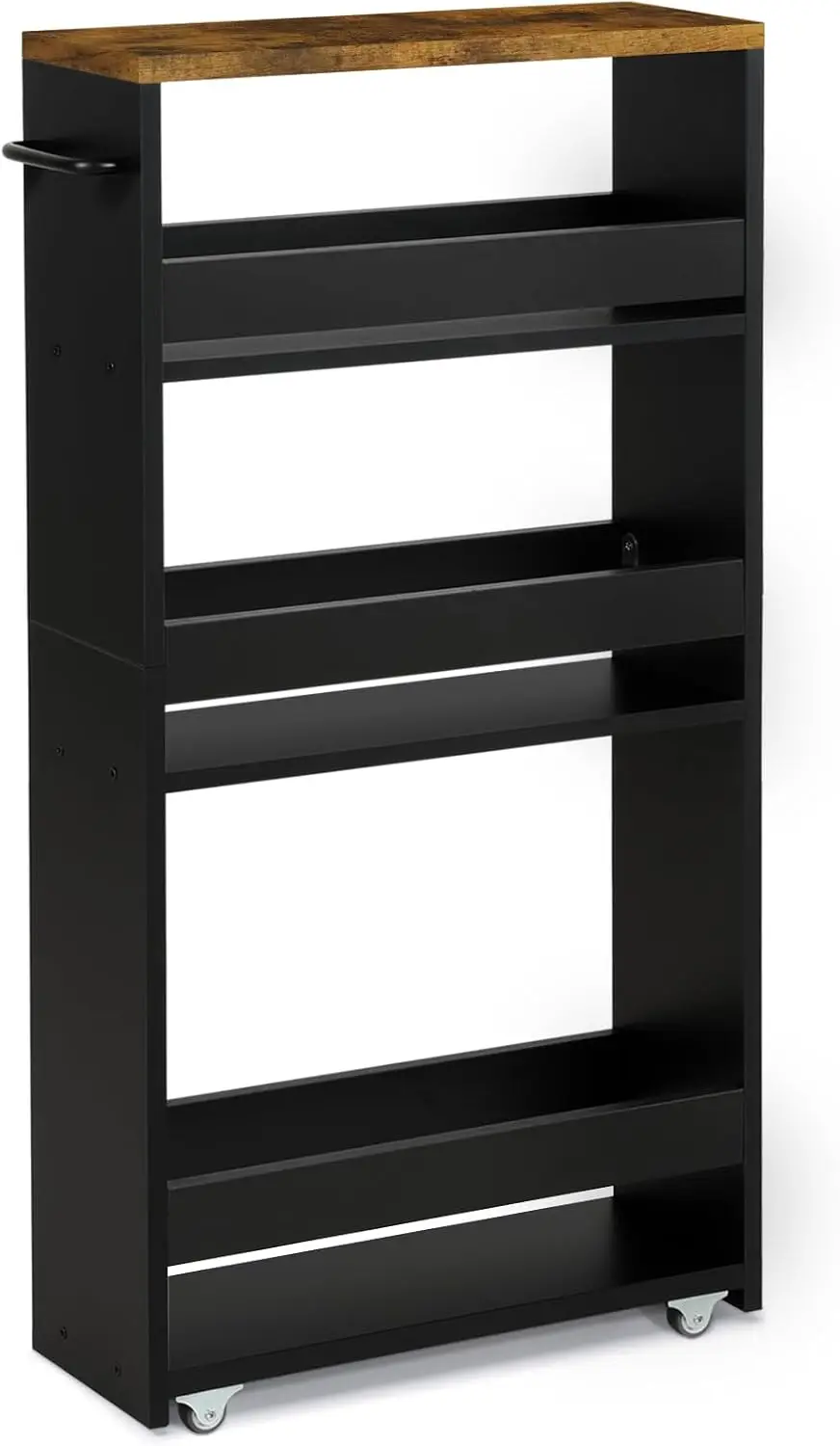 

4 Tier Slim Storage Cart with Handle, Small Kitchen Cart for Narrow Places,Rolling Laundry Cart on Wheels for Small Spa