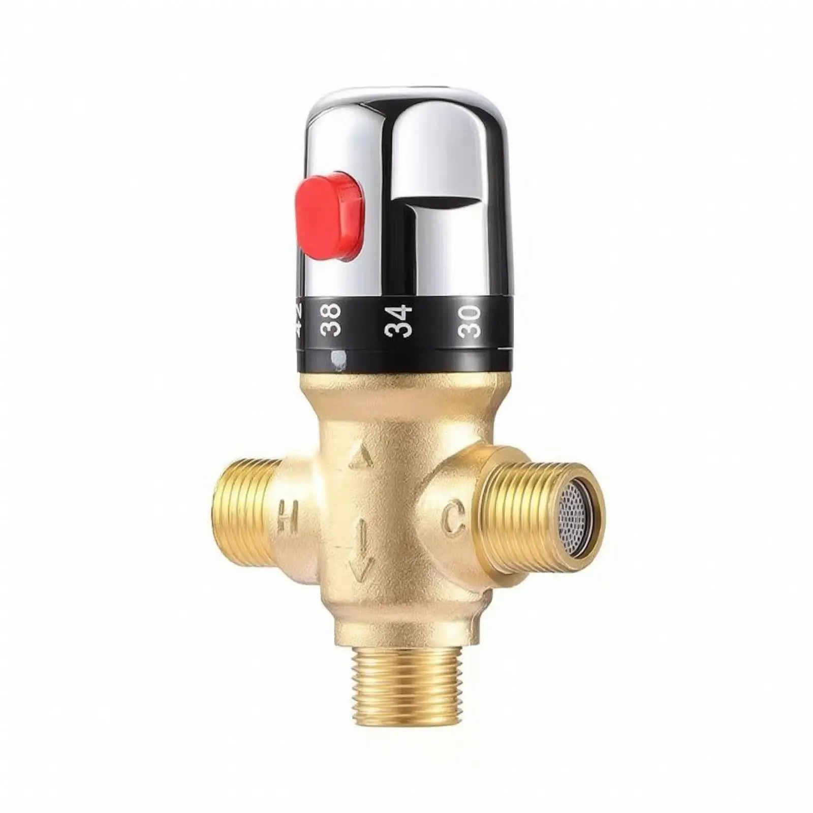 Brass Temperature Control Valve Thermostatic Mixing Valve for Shower Sink Heater with Adjustment Knob Inline Plumbing Part
