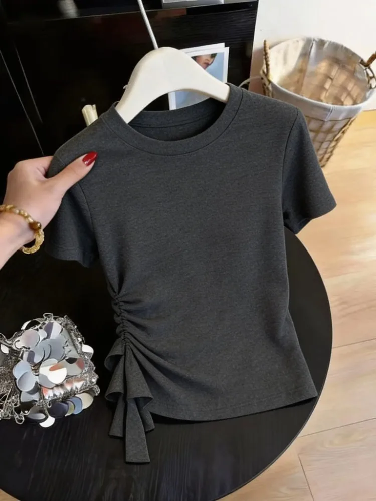 Korean Style Slimming Short Sleeve T-Shirt Women's Summer Fashion Casual Loose Fit plus Size Casual Top for Pear Shaped