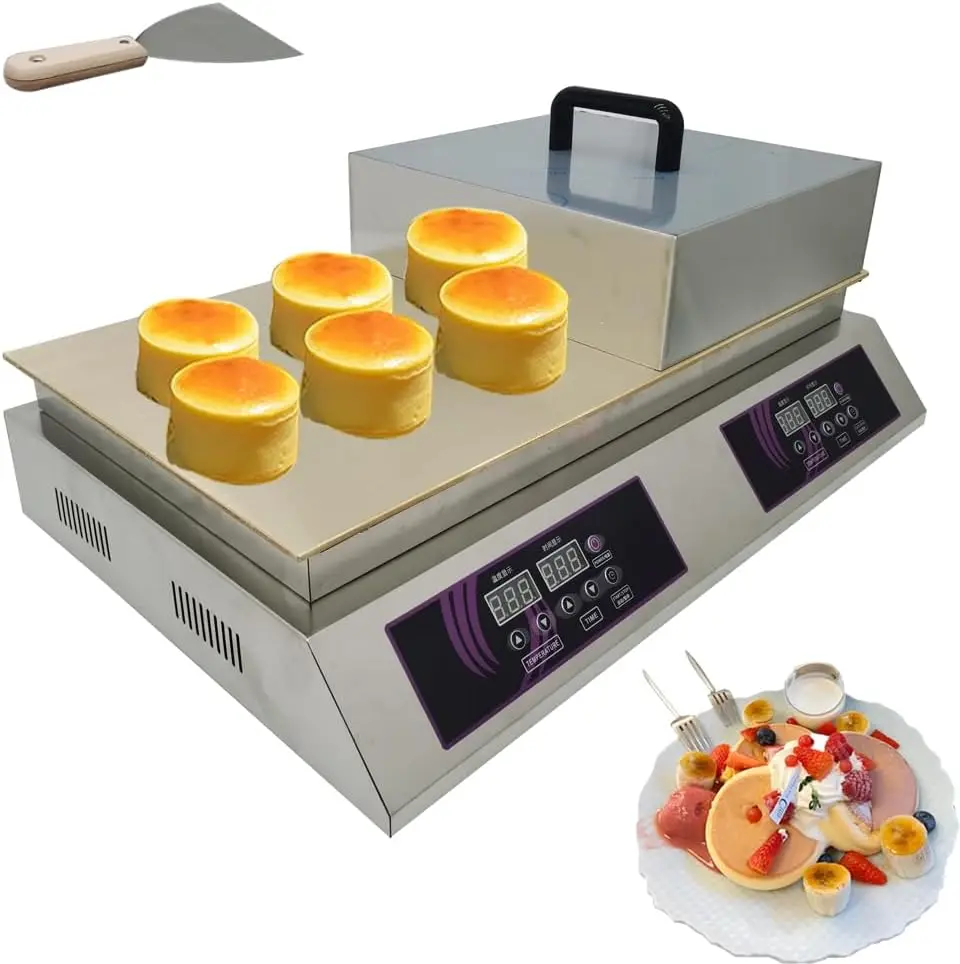 110V Commercial Souffle Machine Souffle Pancake Maker Dorayaki Baker Double Plate Electric Griddle Digital Display Muffin Maker