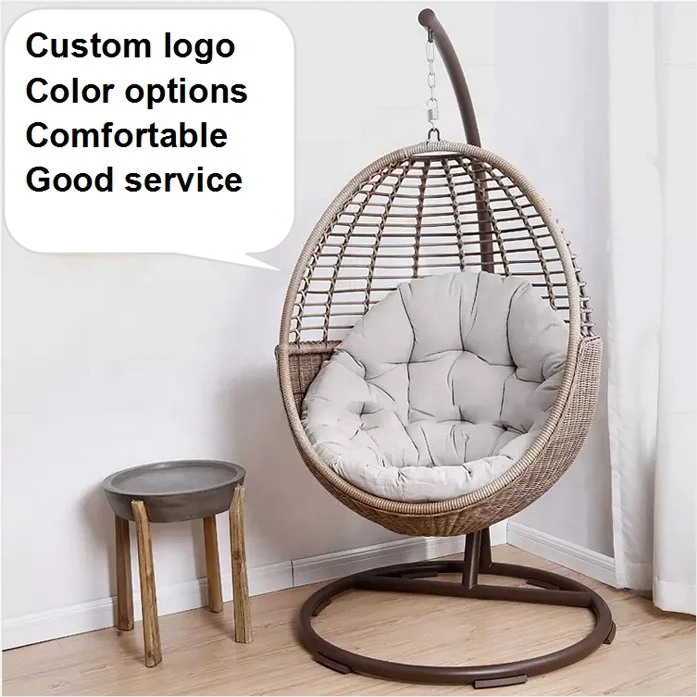 White Garden Furniture Metal Rattan Outdoor Terrace Balcony Egg-Shaped Nest Basket Adult Wicker Glider with Bracket