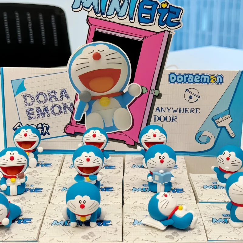 Mini caja ciega de la serie Doraemon de Anime auténtico, figura de Anime de tendencia Kawaii, decoración de escritorio para habitación, juguetes, regalo de cumpleaños