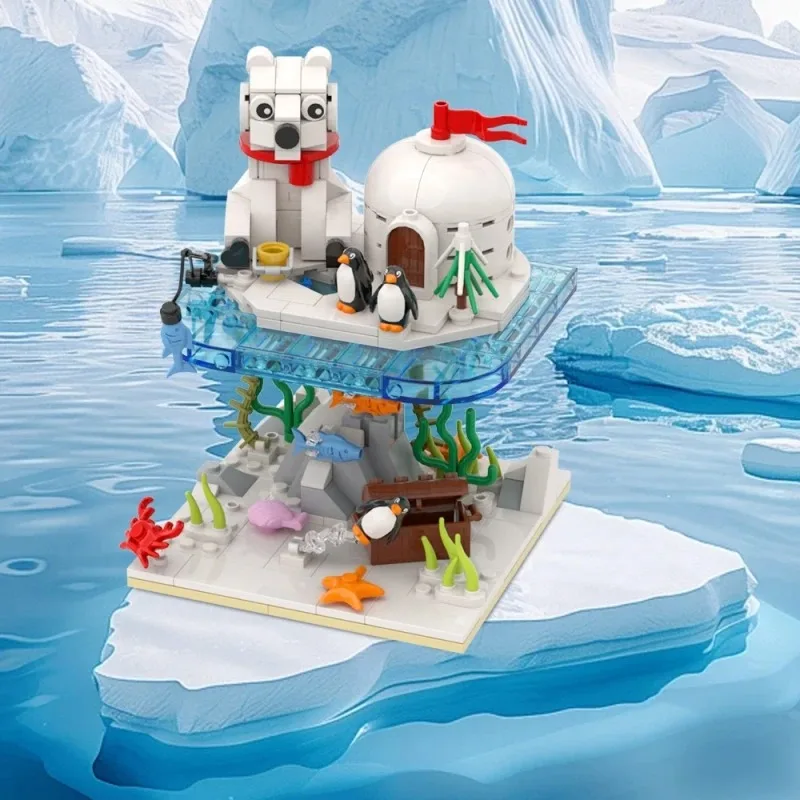 MOC Winter Penguin Castle Model Building Blocks Ice and Snow World Cute Penguin Polar Bear Crab Animal Brick Toy Christmas Gifts