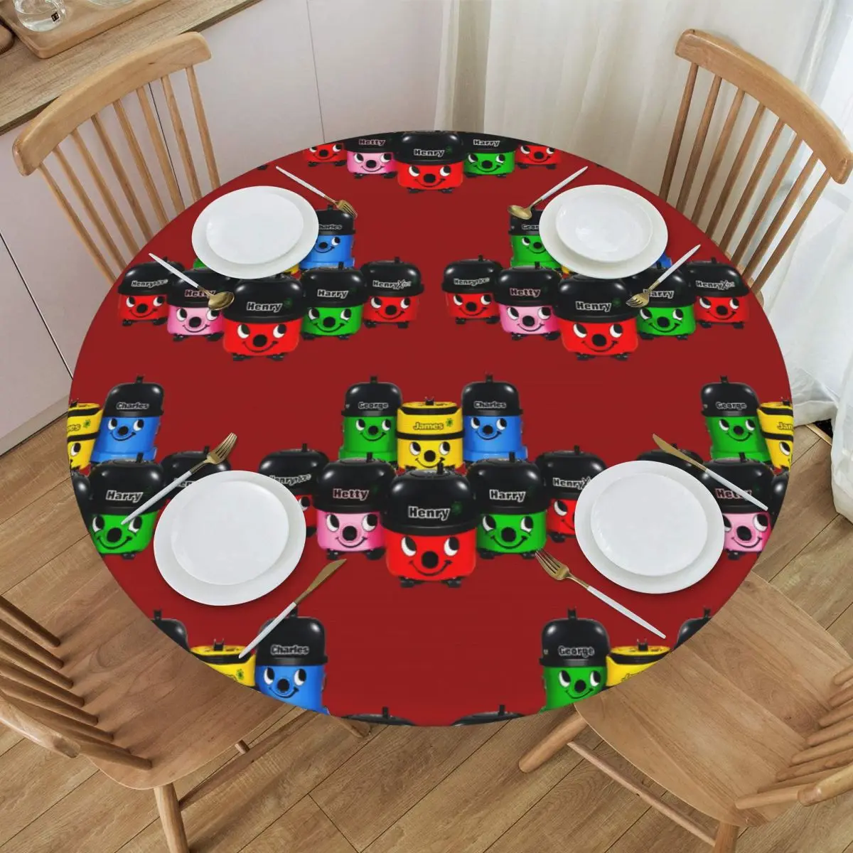 Henry Hoover And Friends Waterproof Round Tablecloth Oilproof Table Cloth for Kitchen Events Dining Table Cover