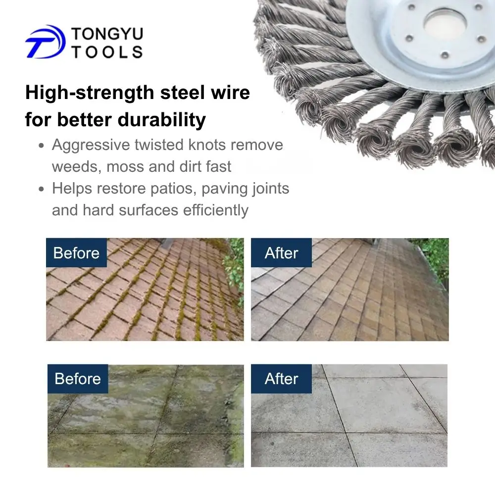 Steel Wire Trimmer Head 6in 8in 10in Rotary Brush Cutter Wheel for Weed Grass Moss Removal Lawn Garden Driveway Cleaning