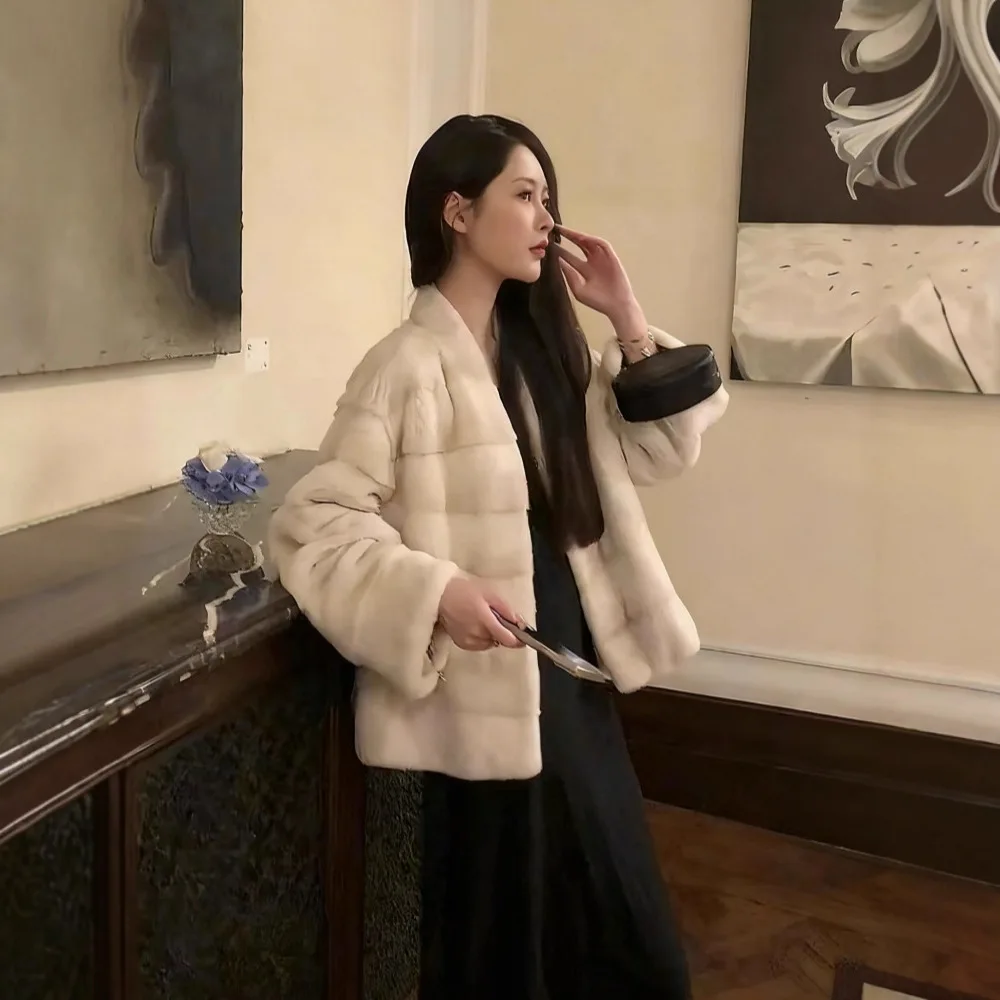 Manteau court en fausse fourrure pour femme, veste épaisse et chaude, Streetwear Y2k, élégant, col en V, manches longues, vêtements d'extérieur, automne hiver