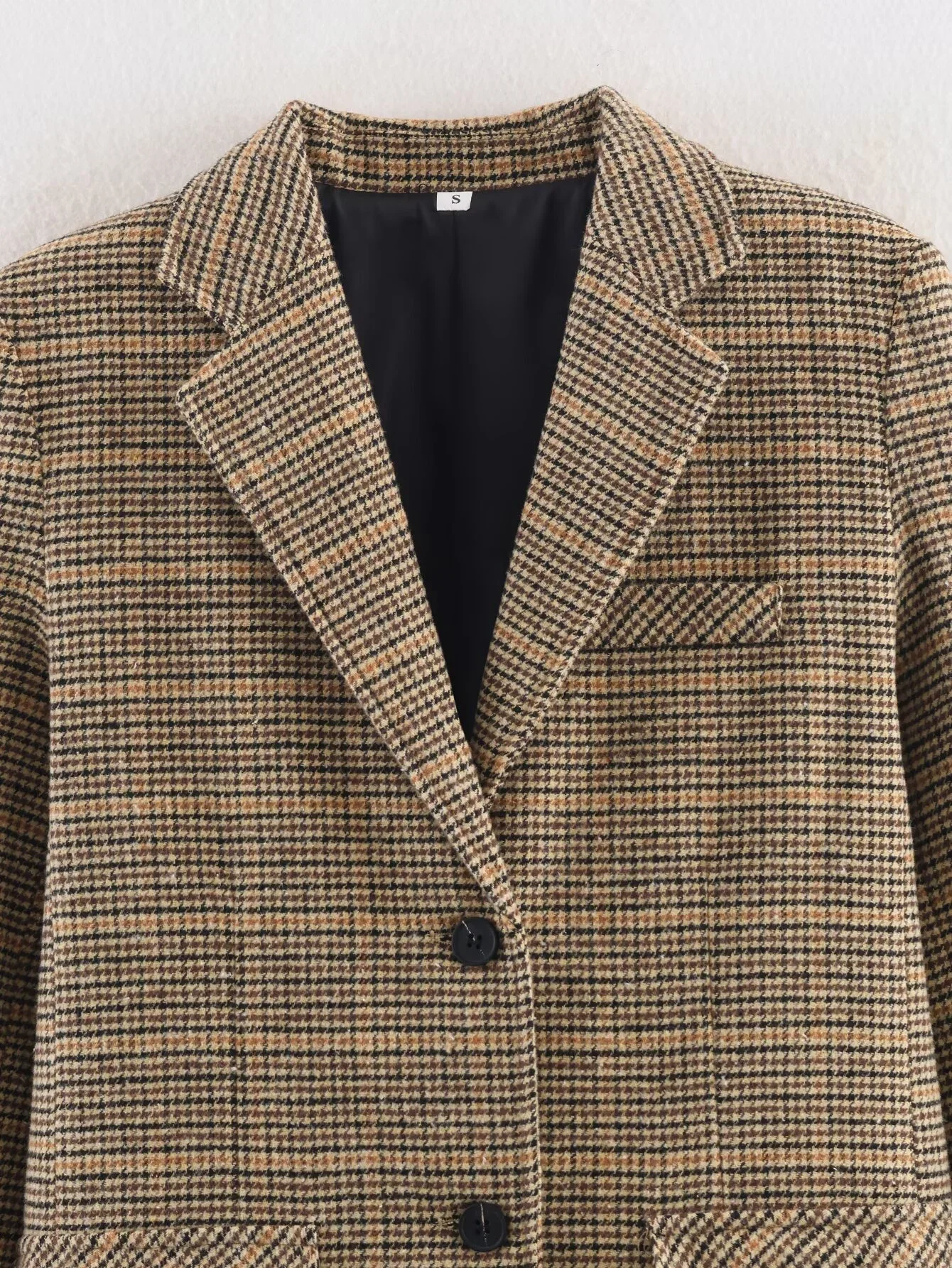 2025 Winter New Women's Retro Style Simple Commuter Casual Fashion Versatile Long-Sleeved Houndstooth Blazer