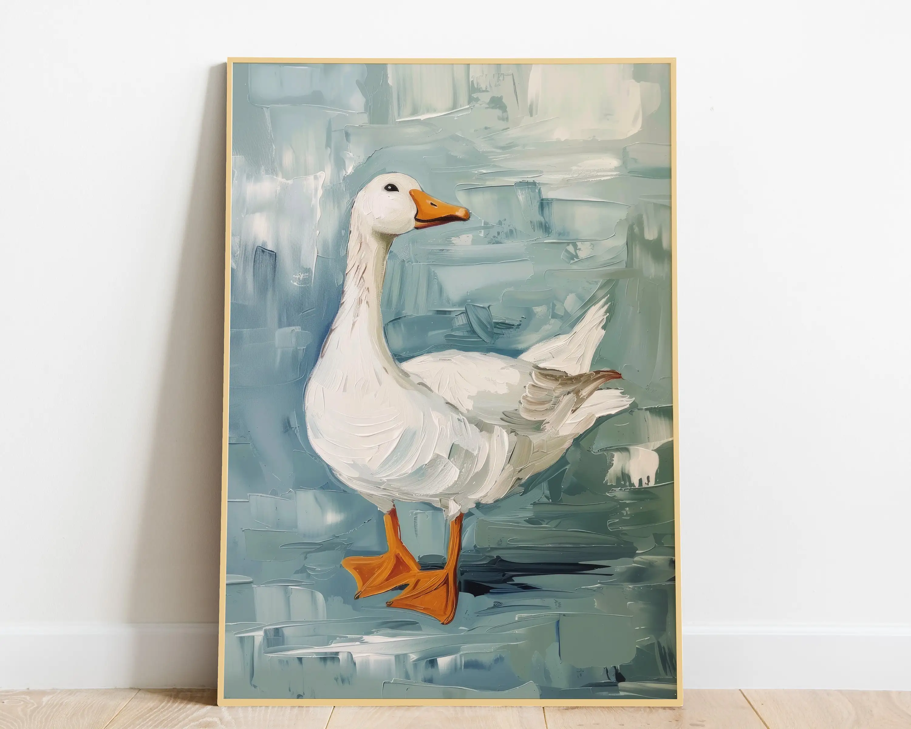 Silly Goose Colorful Watercolor Duck Blue Background Poster Print Wall Art Pictures Canvas Painting Living Room Home Decor Gift