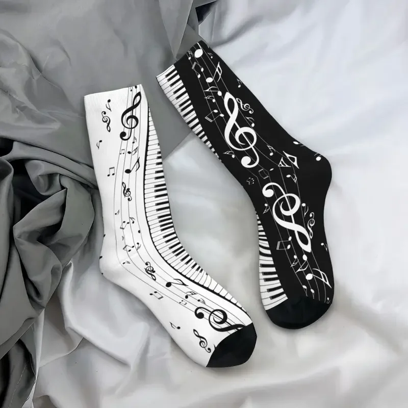 Y2K Minimalistic Piano Keys Men'S Women'S Casual Music Notes Novelty Spring Summer Autumn Winter Middle Tube Socks Gift