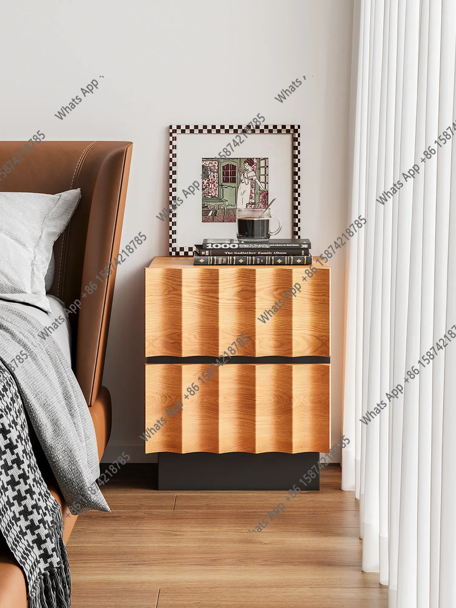 X Solid Wood Simple Water Ripple Bedside Table Living Room Bedroom Household Bedside Table Removable Storage Small Cabinet