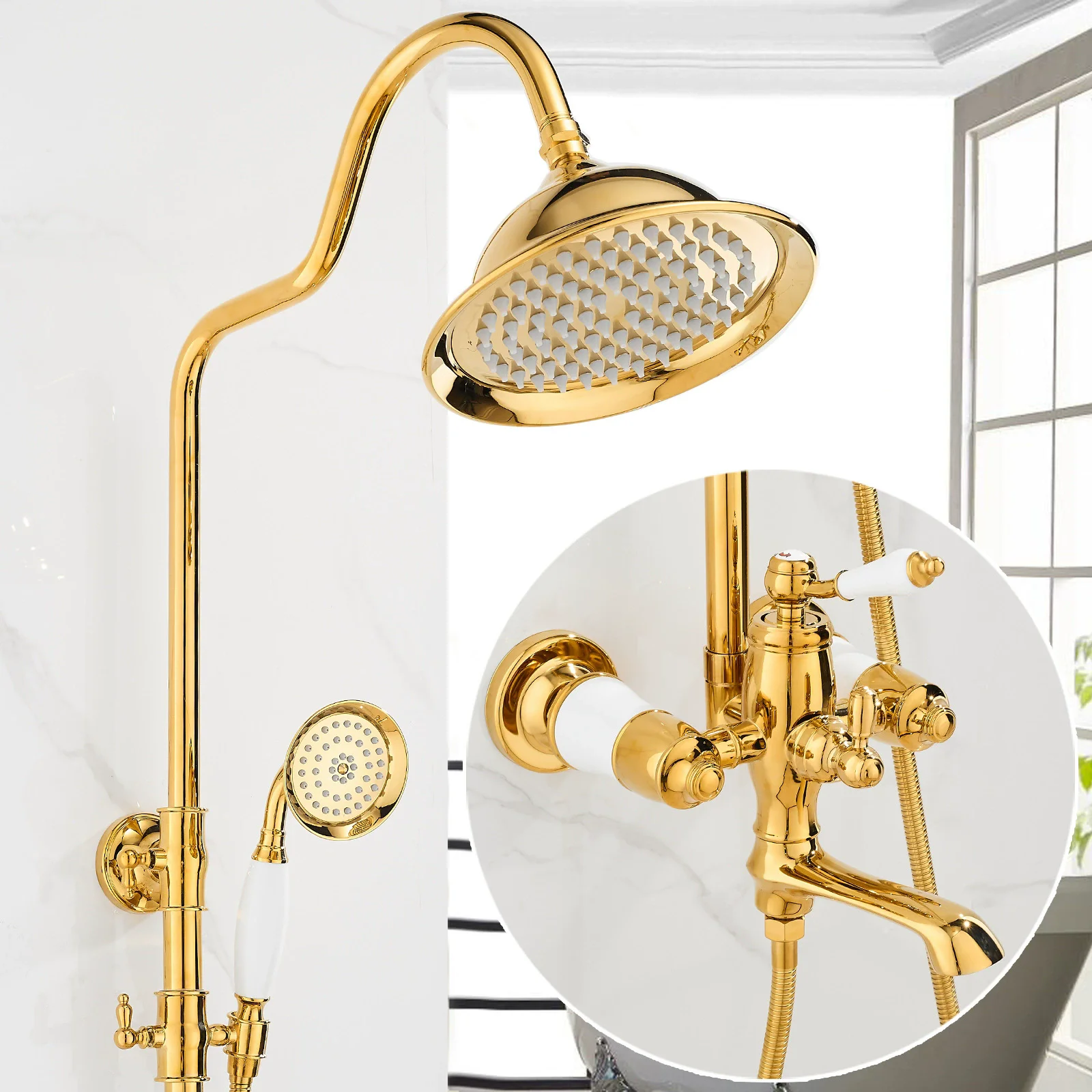 Gold Bathroom Shower Faucet Set Chrome Bathroom Rainfall Shower Mixer Tap Polished Gold Brass Bath and Shower Faucet Set