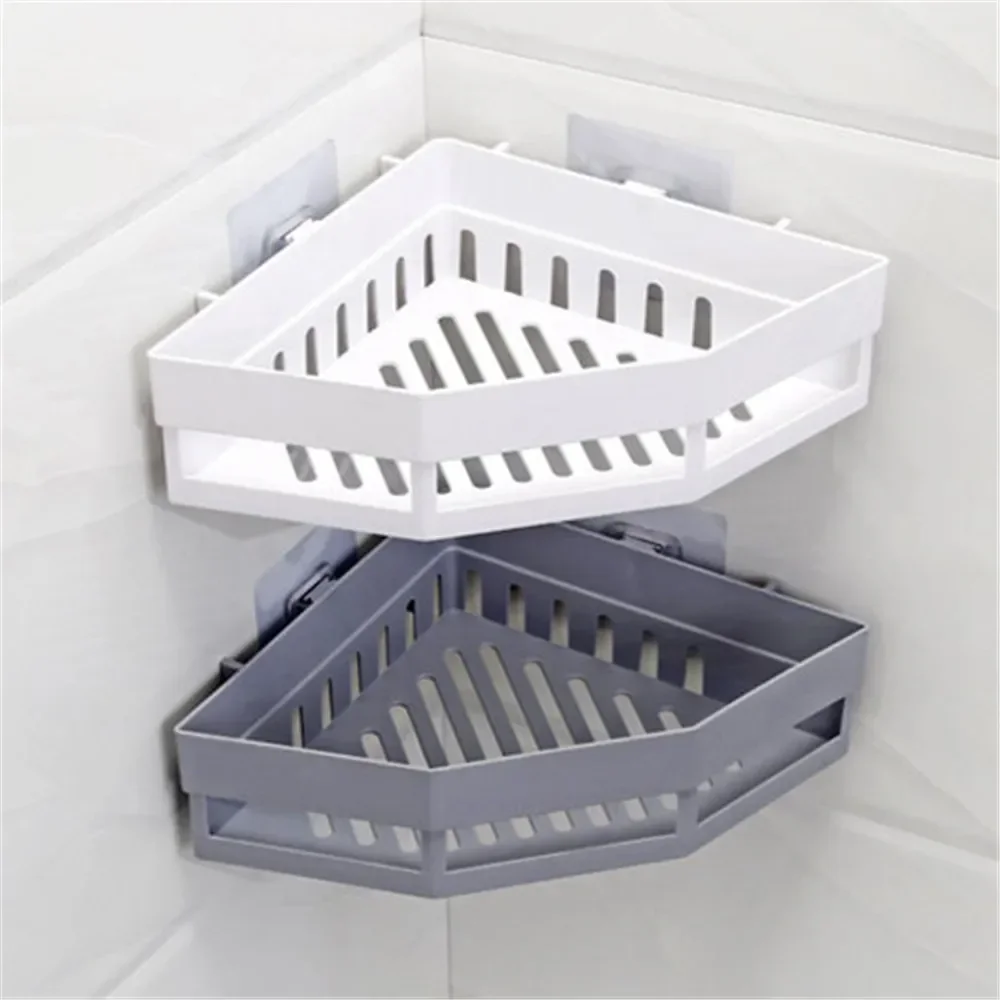 Creative Traceless Plastic Bathroom Kitchen Storage Rack Organizer Bathroom Hollow Corner Shelf Shampoo Holder Home Accessories