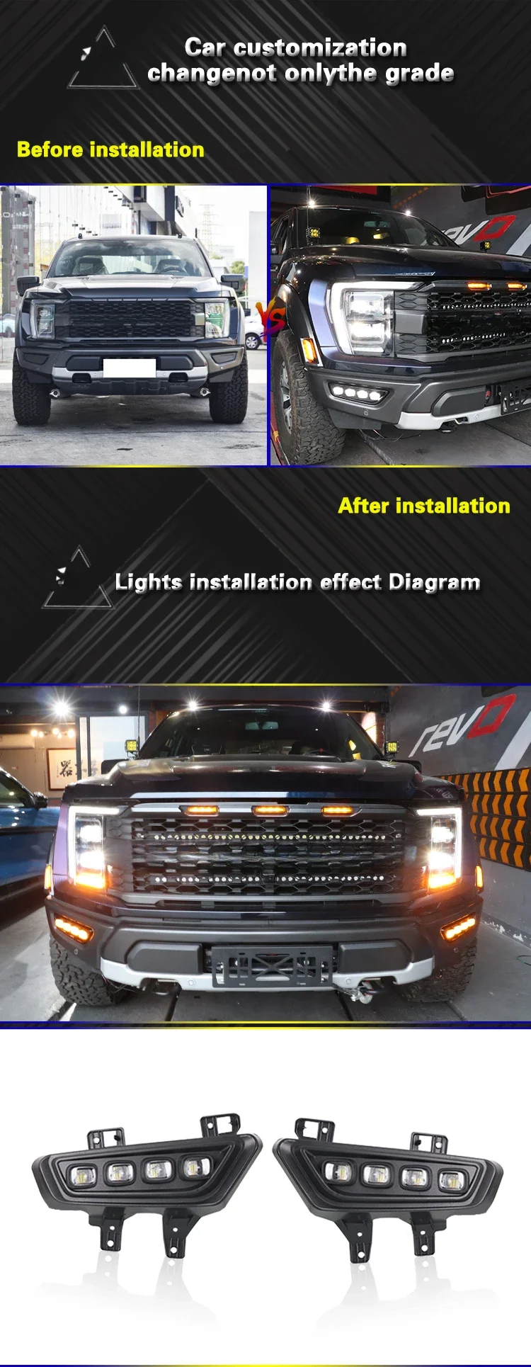 DRL Car Led Daytime Running Light Dynamic Turn Signal Front Fog Light Modification Daylight For Ford Raptor F150 F-150 2022-2023 detail image 1