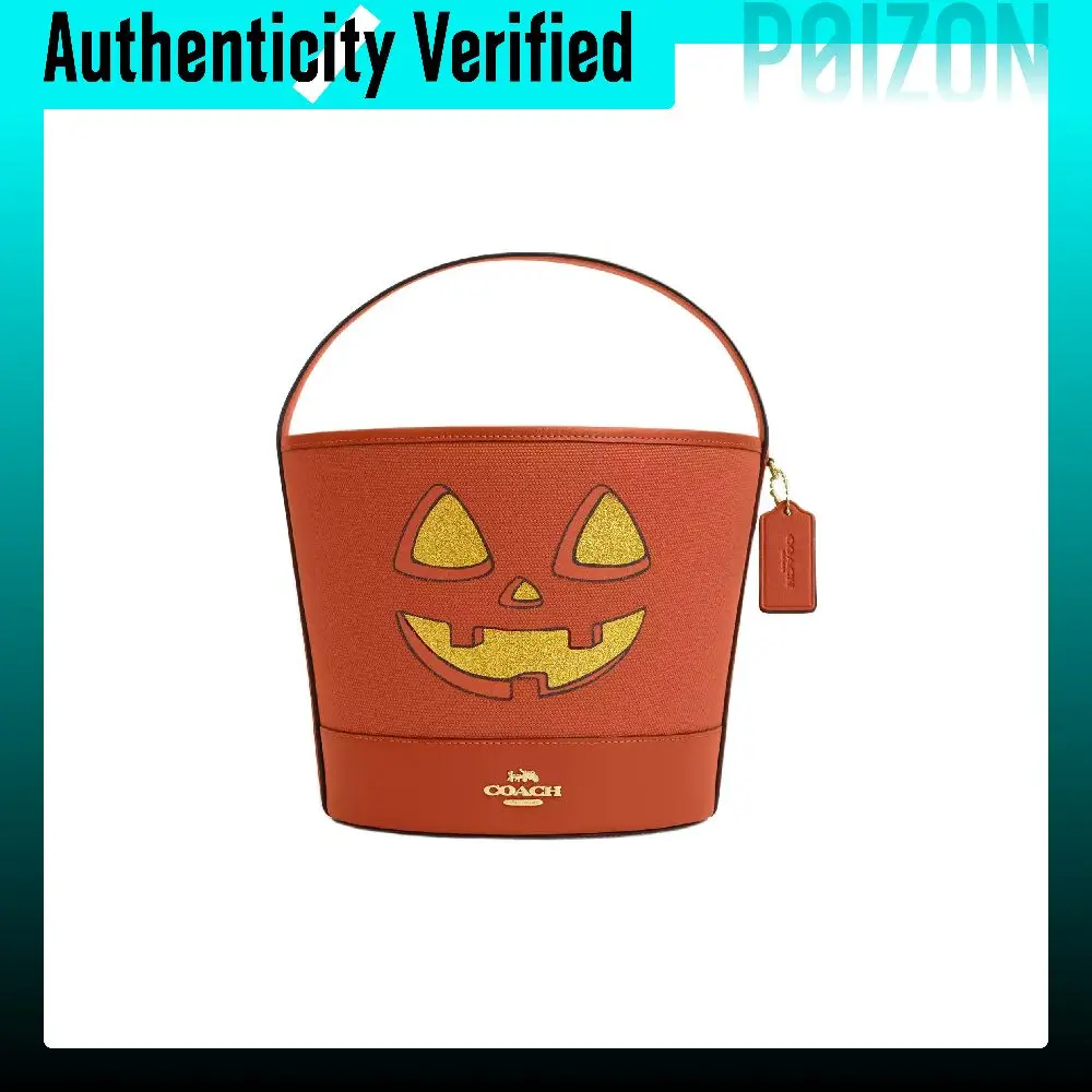 COACH Canvas With Leather Bucket Bag Handbags Medium Women's Gold Multicolor Deep Orange CW533-IMOY8