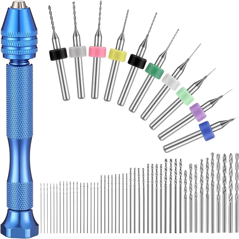 59Pieces Hand Drill Bits Set Metal Pin Vise Hand Drill Micro Twist Bits and PCB Rotary Tools for Resin Polymer DIY B [Y31A Hut]