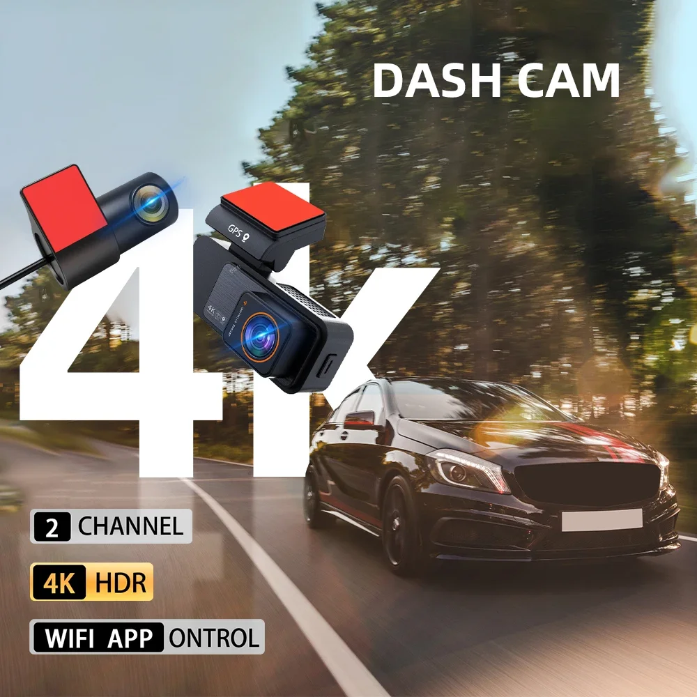 Aprilboy 3.2 นิ้ว 4K Dash Cam Dual เลนส์ UHD การบันทึกรถกล้อง DVR Night Vision Video Recorder WiFi ในตัว GPS ที่จอดรถ 24H
