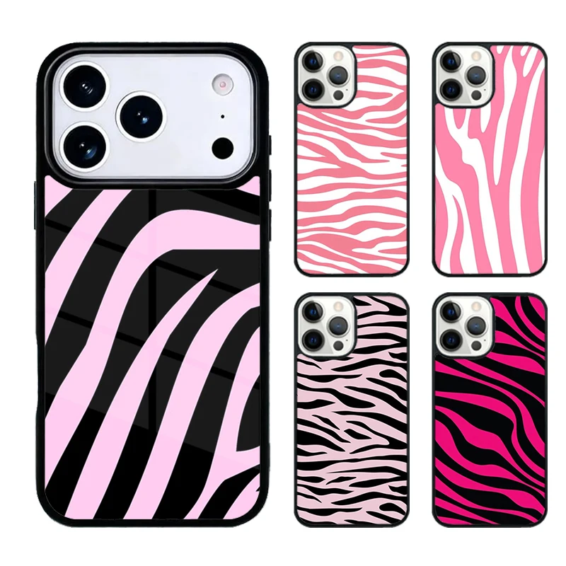 Чехол для телефона с рисунком розовой зебры для iPhone 17 Air, 16, 15, 14 Plus, 13, 12, 11 Pro Max, противоударный бампер
