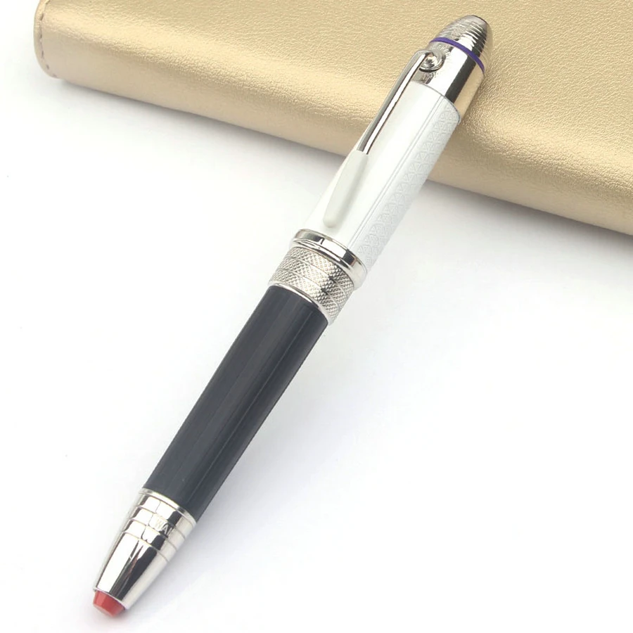 مجموعة Tat MB ميزة رائعة قلم حبر Jimi Hen Rollerball جودة برميل أسود غطاء أبيض مشبك بلاتيني منقوش بشكل جيد