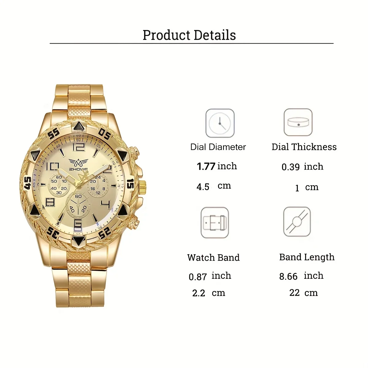 1 piece/set of men's new fashionable luxury business circular fake three eye large dial quartz watch