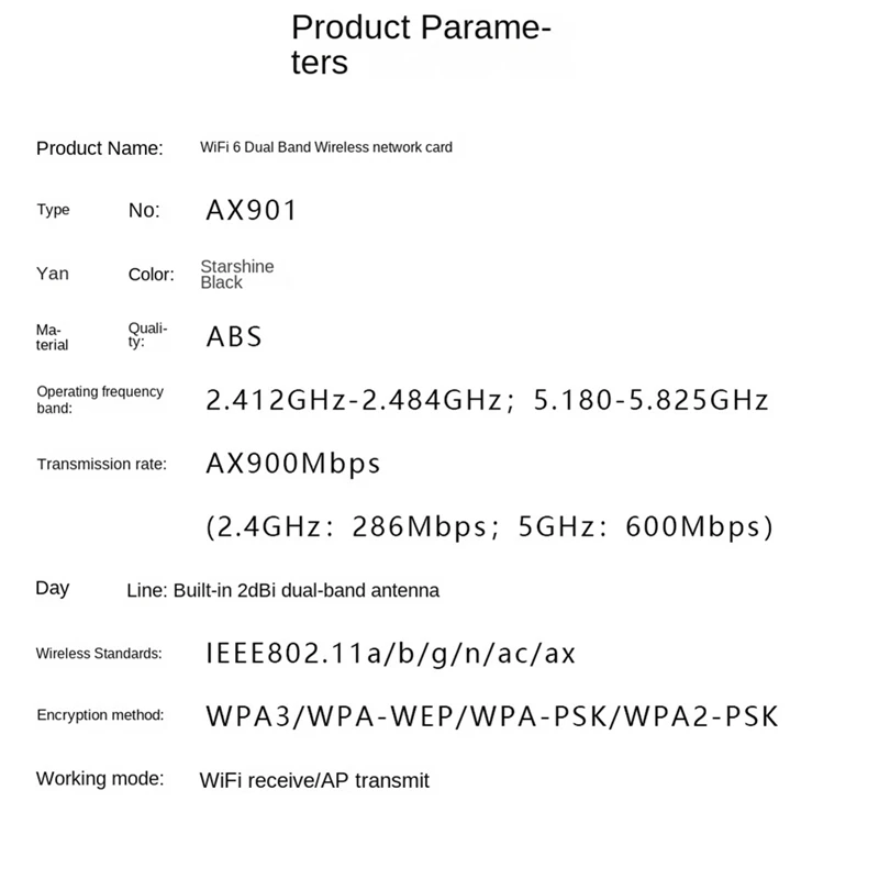 Drive Free Wireless Network Card Wifi Receiver 5G Dual Frequency Network Wireless USB Network Card 900Mbps Transmitter-AU32