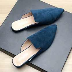 Female Simple Sewing Plain Shoes Outdoor Pointy Toe Slides Camel Blue Soft Sole Wide Fitting 48-33 2022 New Arrivals De Mujer