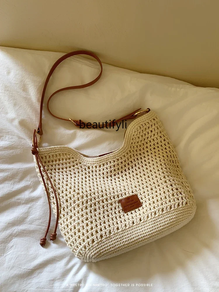 Tote bag women's large-capacity summer woven bag shoulder crossbody straw bag