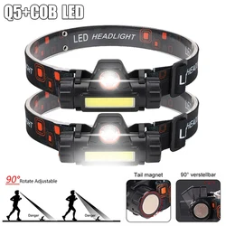 Portable Mini Q5+COB Led Headlamp USB Rechargable Headlight With Built-in 18650 Battery Camping Fishing Lantern With Magnets