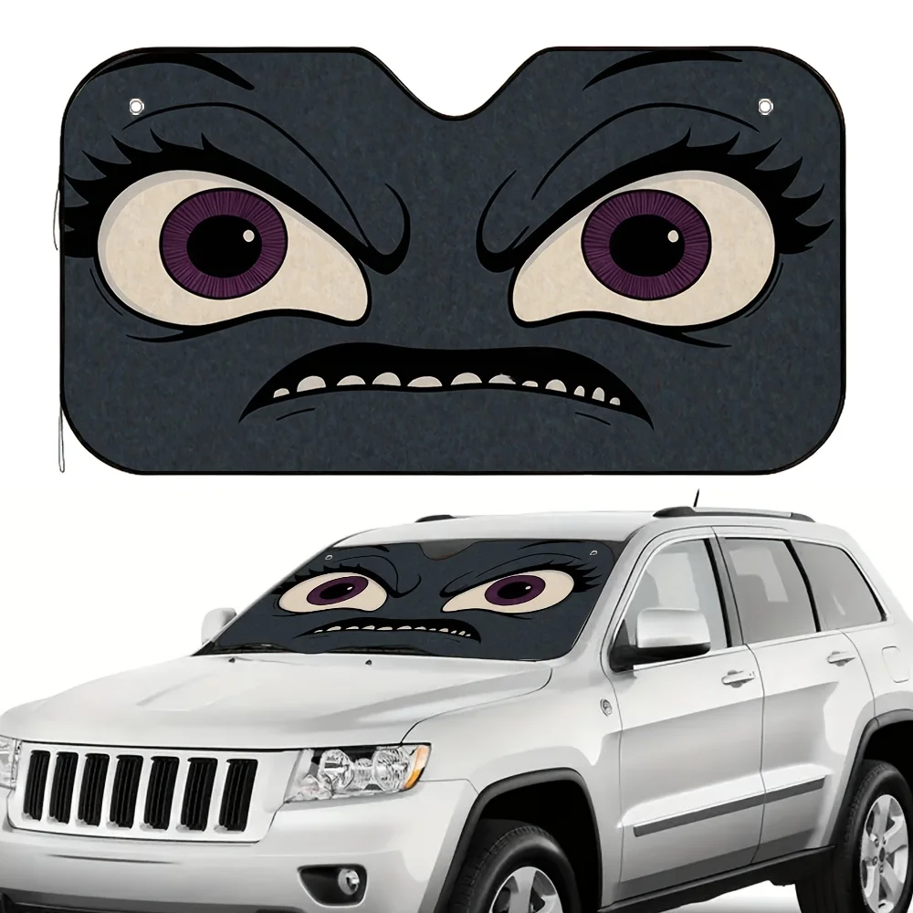 1pc Fierce Eye Stare Car Sun Visor - Bold Angry Face Design With Purple Eyes & Sharp Teeth, Fit For All Cars, Durable All-Day Sh