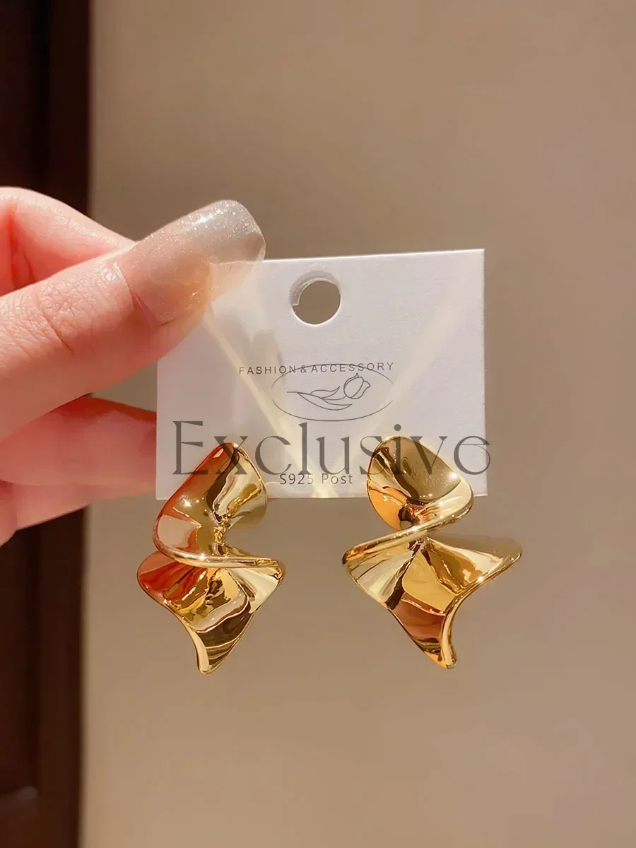 High-end light luxury retro three-dimensional spiral stud earrings niche exaggerated design cold wind earrings
