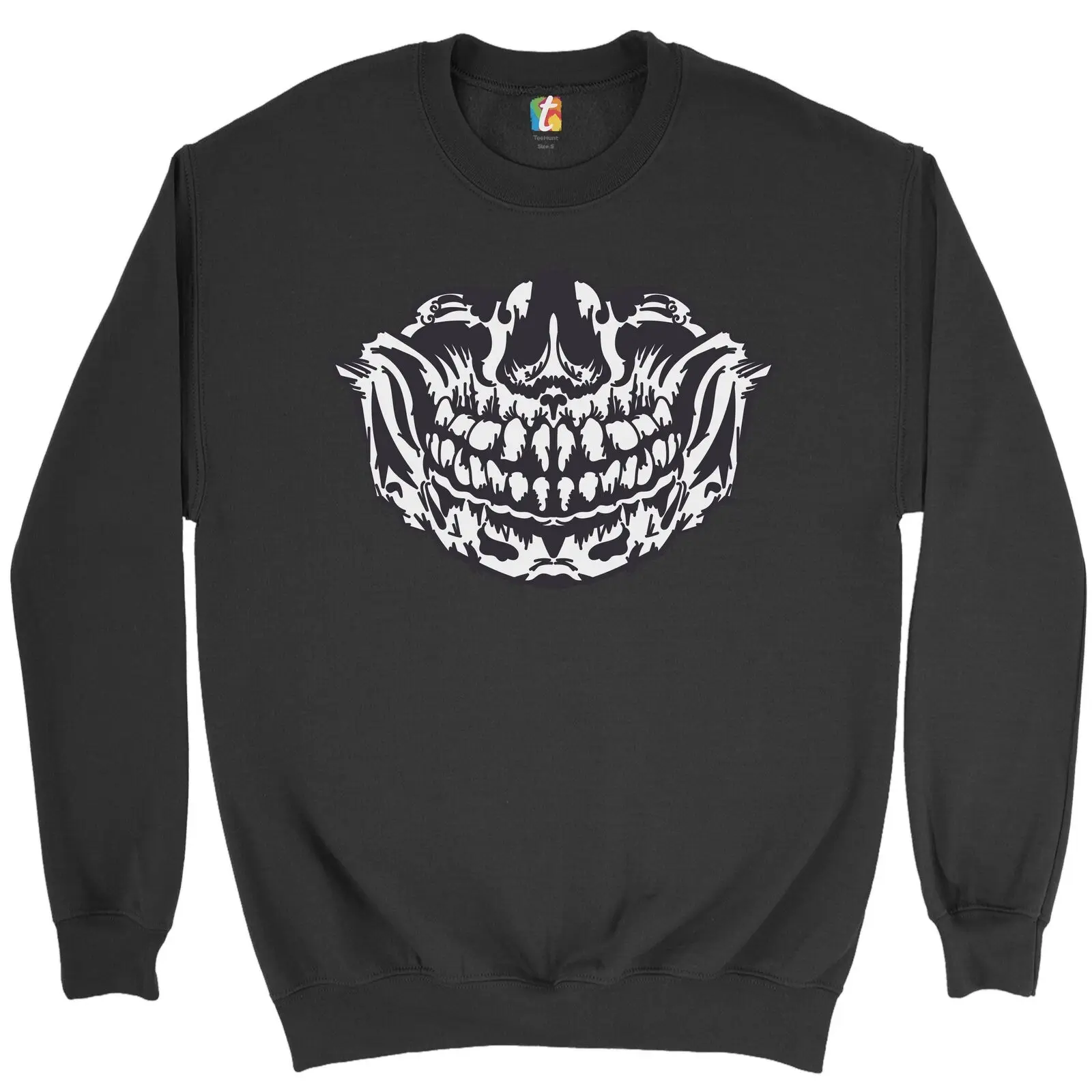 

Scary Skeleton Grin Sweatshirt Halloween Demon Skull Face Crewneck