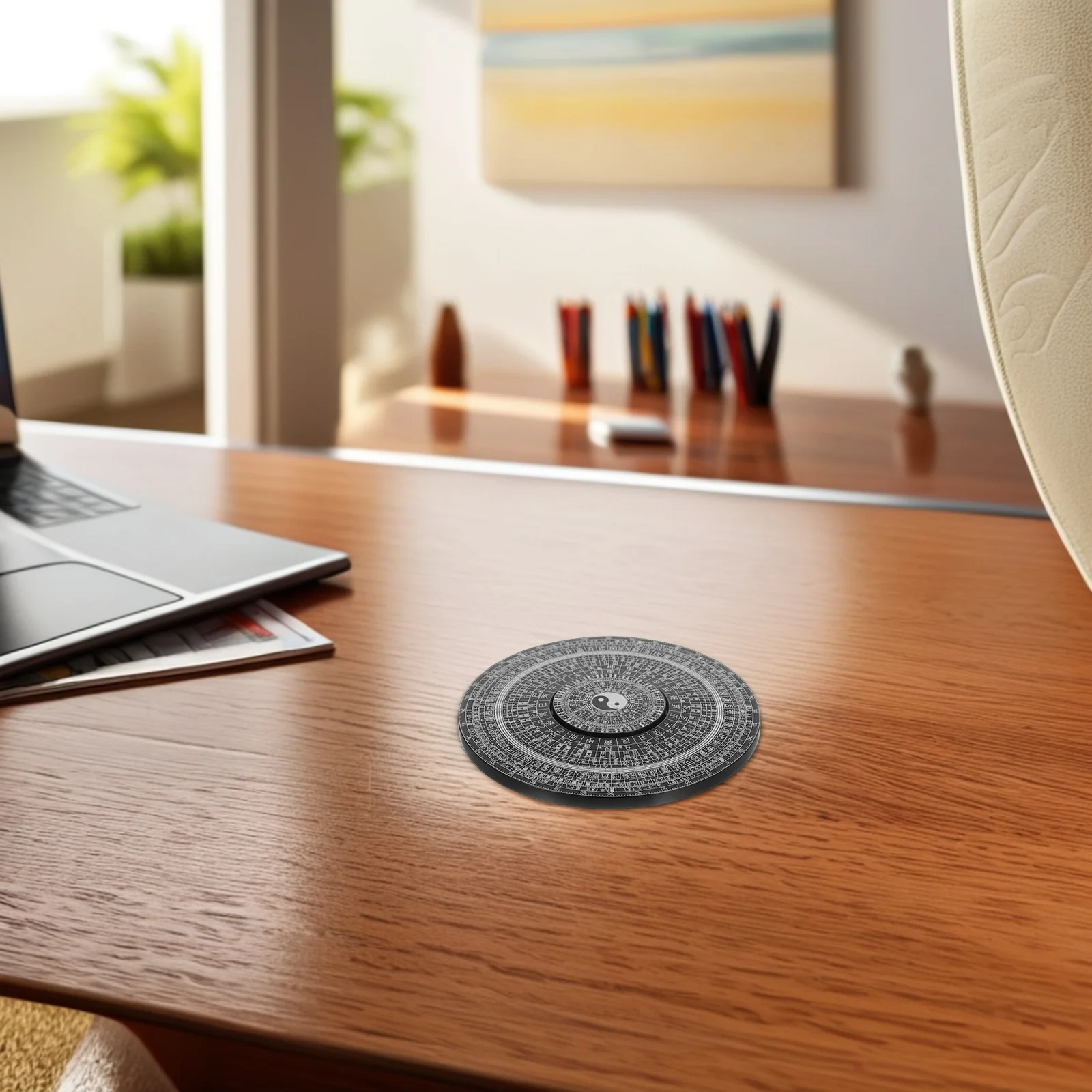 

Bagua Feng Shui Compass 80mm Black Alloy Rotatable Decorative Lightweight Portable Chinese Symbol Pendant Decor