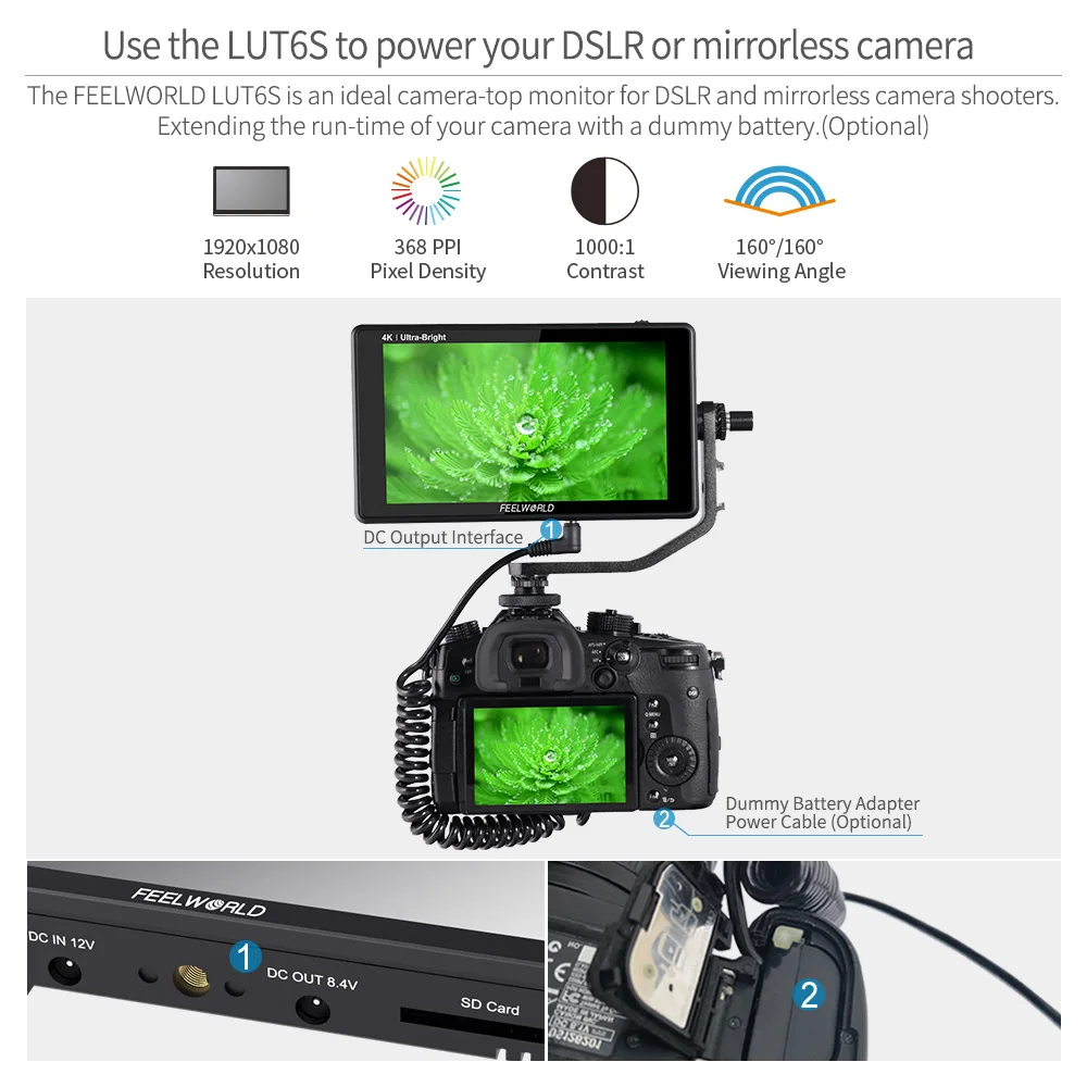 FEELWORLD LUT6S 3D LUT Touch Screen on Camera Field DSLR Monitor with HDR Waveform for Stabilizer on Camera Field DSLR Monitor