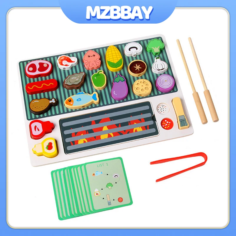 Bambini Giocattoli per barbecue in legno Bambini Simulazione in legno Cibo Barbecue Cucina Giocattoli da cucina Interazione genitore-figlio Giocattoli per case da gioco