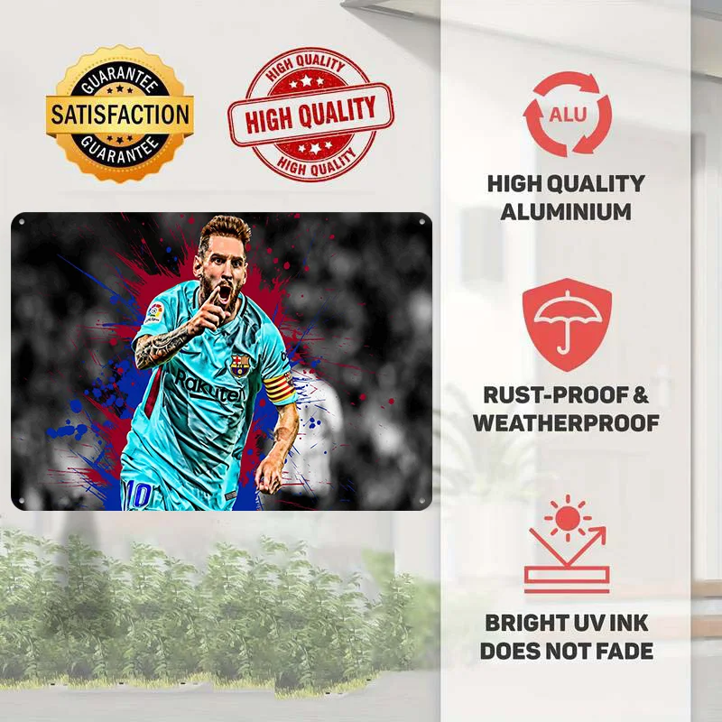 Lionel Messi Football Tinplate Poster Custom Wall Art Vintage Metal Signs Retro Tin Plaque for Coffee Bar Accessories Desk Decor