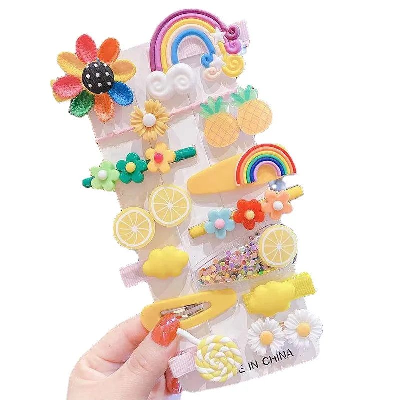 14Pcs Cartoon Baby Hair Clip Set Flower Fruit Baby Girl Barrettes Bangs Hairpins Kids Hair Accessories