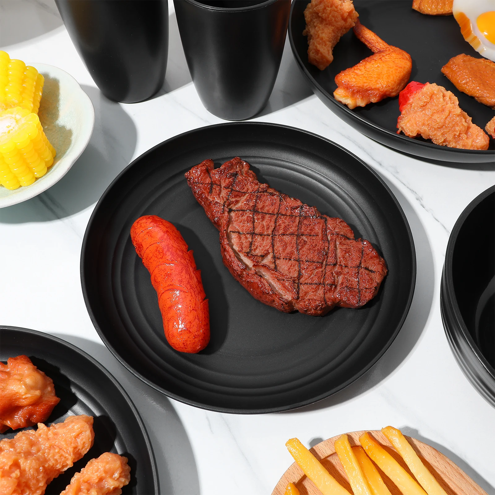 

1 set Straw Dinnerware Set Black Plates Bowls Outdoor Camping Picnic Cutlery Set For Home Dorm Restaurant Use