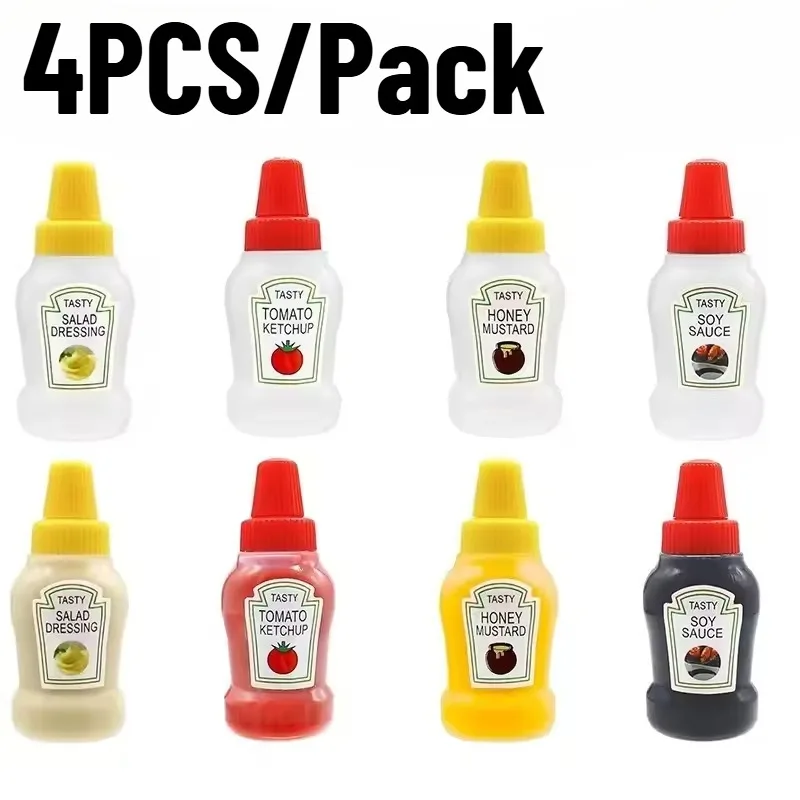 4PCS/Pack Mini Tomato Sauce Bottle 25ML Portable Plastic Container Lunch Boxes Vegetable Salad Fruit SauceConditioning Bottle