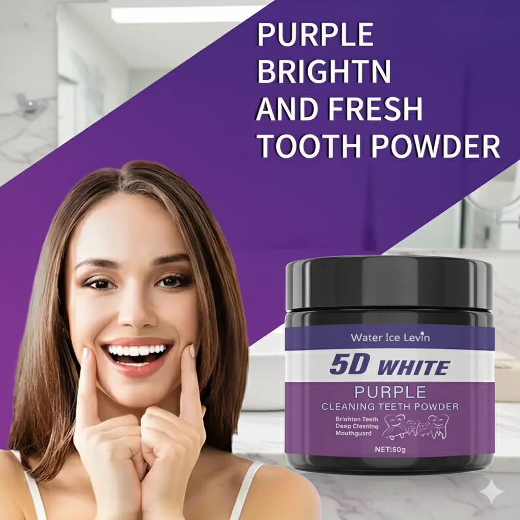 مسحوق تبييض الأسنان البنفسجي - تنظيف عميق بالفحم لإزالة البقع، نفس منعش، عناية الشتاء للفم لابتسامة أكثر إشراقاً