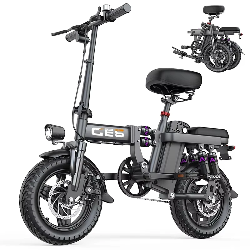 250W Motor 48V 15Ah Abnehmbarer Akku Faltbares Elektrofahrrad 14*2,125 Zoll Reifen Elektrofahrrad für Erwachsene Stadtpendler E-Bike
