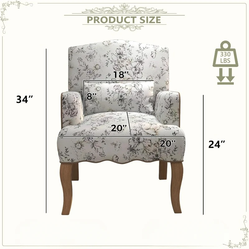 Traditional Push Back Accent Chair with Solid Wood Legs for Living Room, Comfy Upholstered Accent Reclining Chair