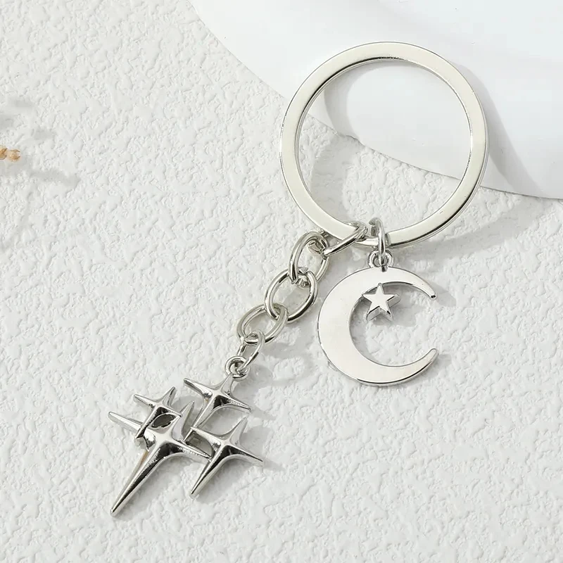 Creative Star Moon Keychain Y2k Style Metal Celestial Pendant Key Ring for Women Bag Charm Car Key Accessories Friendship Gift