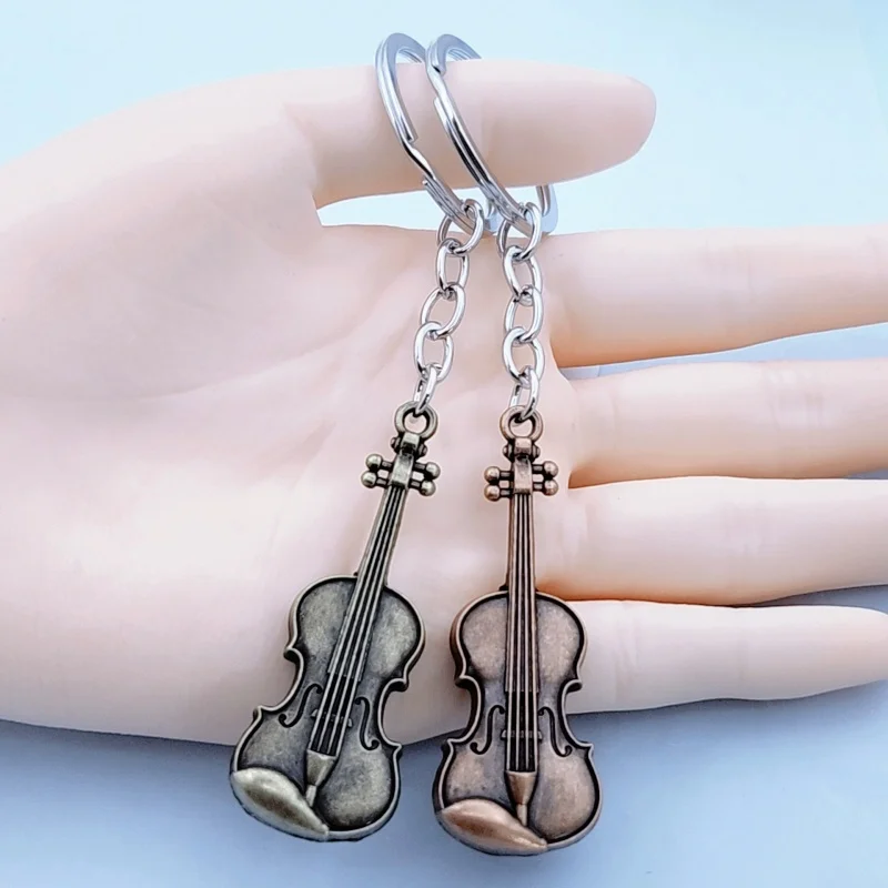 2pc/Sets Vintage Musical Instrument Keychain Guitar & Violin Charm Pendant Jewelry for Men Women Unique Accessories