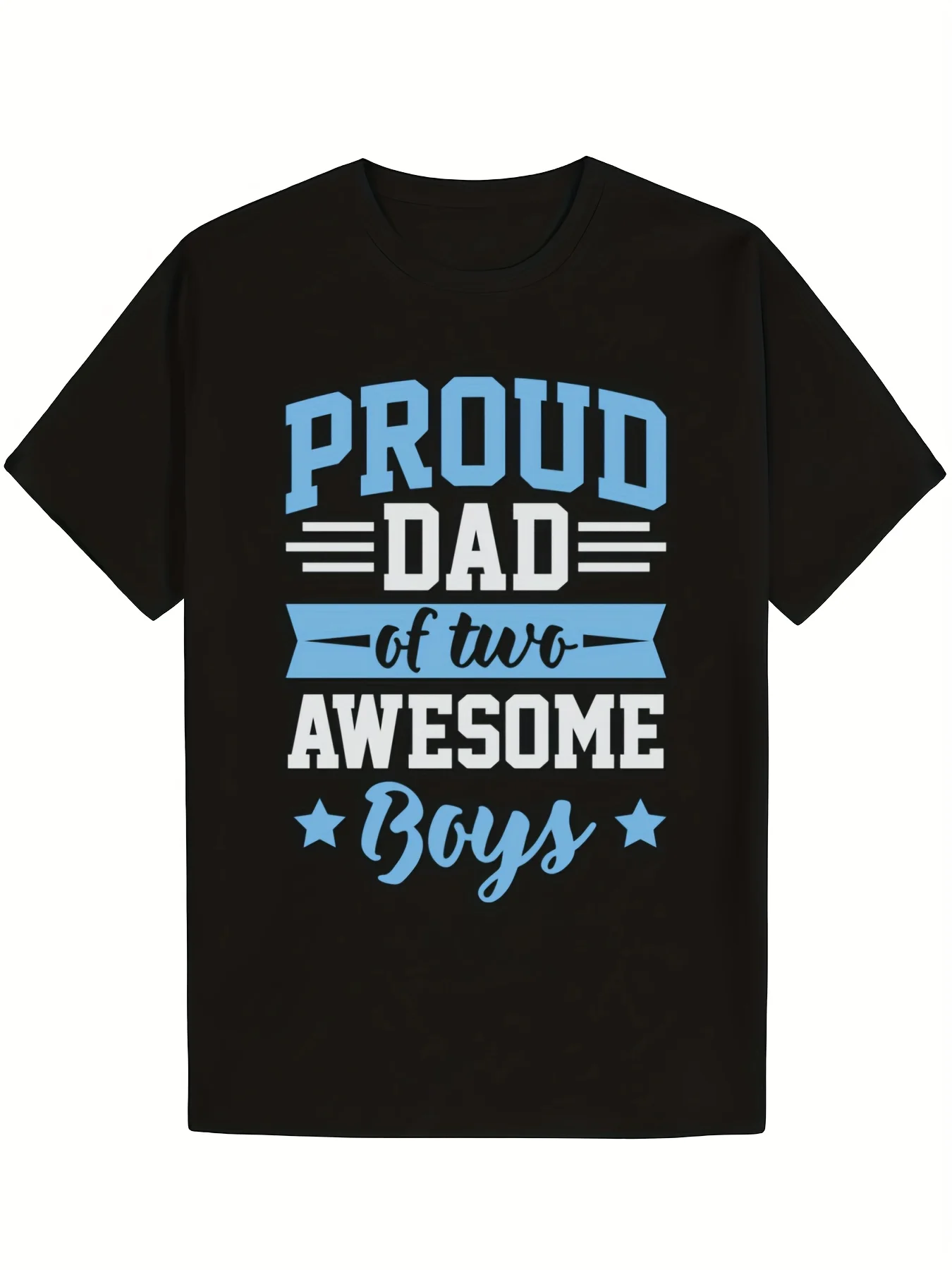 Camiseta negra para hombre - Estampado gráfico llamativo con la frase "Soy un papá orgulloso de dos hijos", camiseta informal de manga corta con cuello redondo, suave y cómoda, lavable a máquina, adecuada para fitness, actividades al aire libre y uso informal, camiseta duradera para fanáticos, regalo para el día del padre
