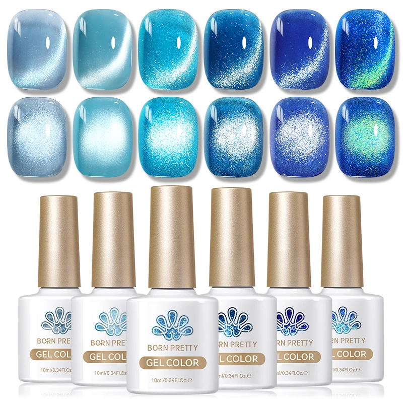 BORN PRETTY 6 ขวดสีม่วงสีชมพูสีฟ้า Auroras Series แมวแม่เหล็กเจลเล็บชุด Soak Off ทั้งหมดสําหรับเล็บอุปกรณ์