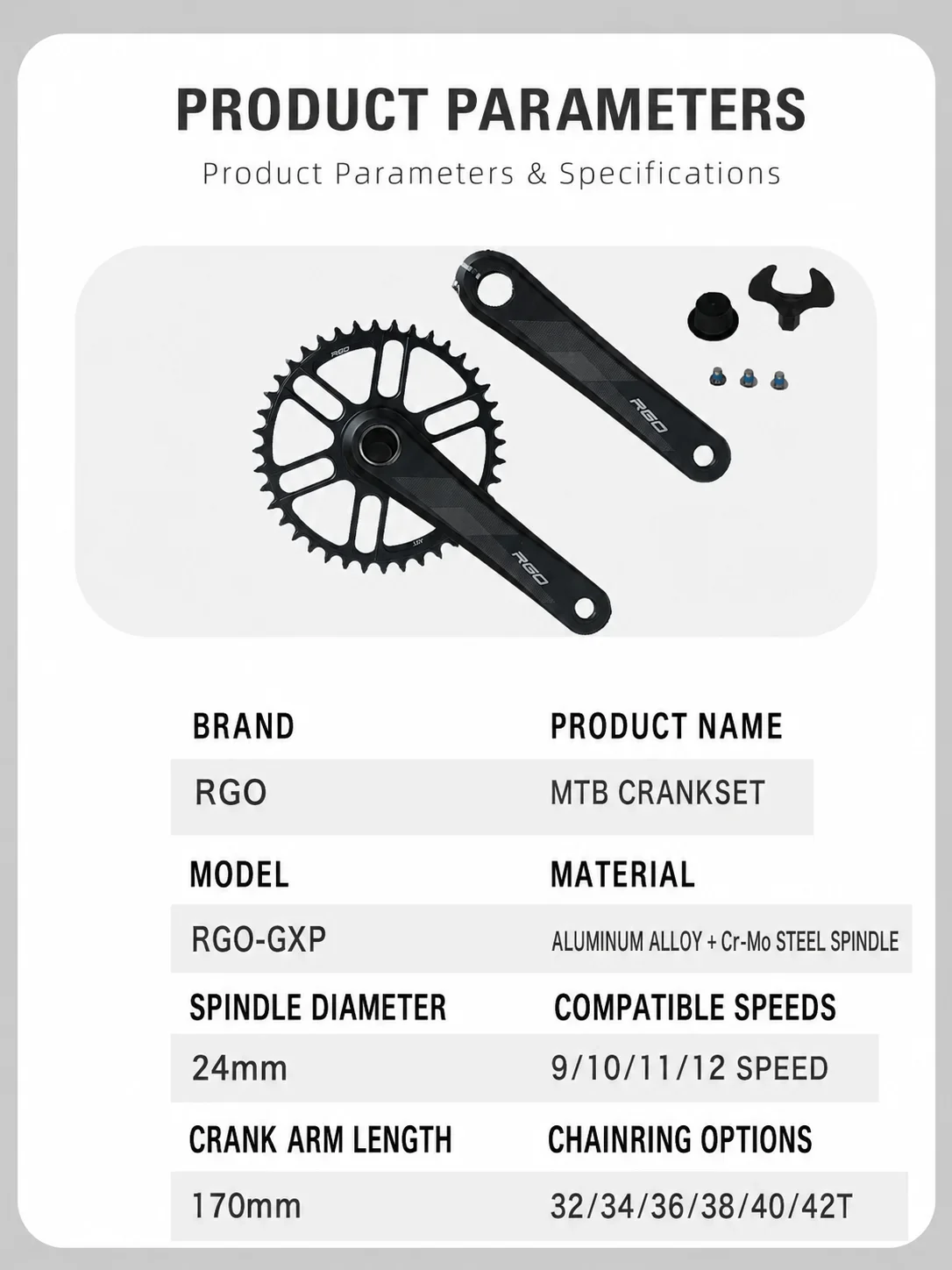 RGO 1 X 10 11 12-Gang-Kurbelgarnitur Eagle Tooth für MTB XC / TR / AM 170 mm, 32T/34T/36T, BB68/73 Kettenblatt – Detail 3