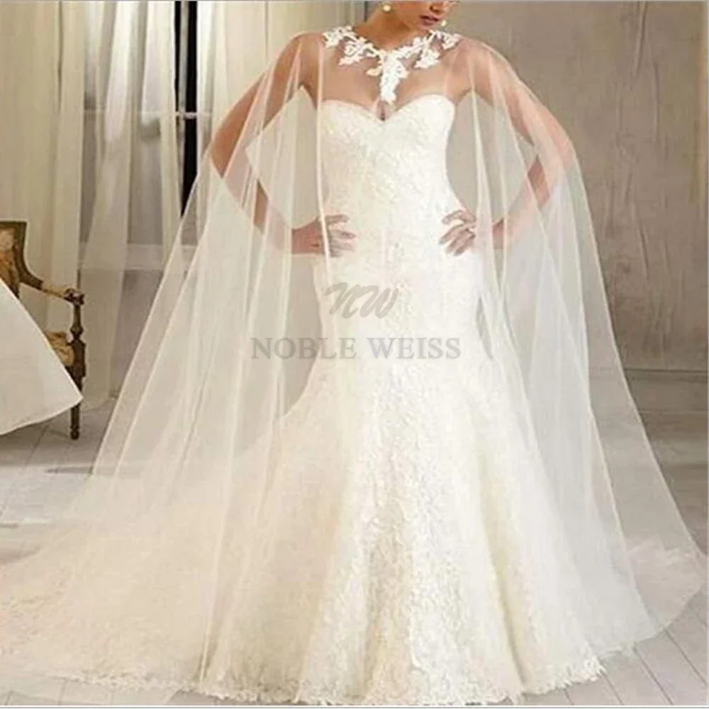 Appliques Bridal Cape Cloak Long Tulle Floor Length Wedding Jacket   Bride Wrap Wedding Accessories Customized